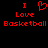 Red pixelated text and symbols on black background: 'I' above a heart symbol, 'Love' below it, and 'Basketball' at the bottom.