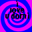 Four identical display a blue and pink spiral background with black text reading "i love u domi" in each