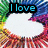 A static image of a with six white cloud-shaped icons on a colorful striped background, each containing blue text and a small heart symbol