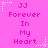 A static image with a bright pink background displays repeated text "JJ Forever In My Heart" in pink and white pixelated font, surrounded by white star and dotted-line corner decorations.