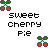 A contact sheet of 10 animated frames showing a pixel art cherry icon with alternating text color changes between black and red for "sweet Cherry Pie" on a white background.