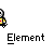 Pixelated character with black-and-white head and yellow torso appears in multiple poses above 'Element' text on gray background, including one red logo variant.