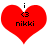 Red heart-shaped icon with black text elements: 'i', '<3', and 'nikki' arranged vertically, displayed in two side-by-side frames.