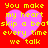Red background with four identical pink heart shapes and yellow text reading "You make my heart skip a beat every time we talk" arranged in a