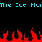 Pixelated cyan text reads "The Ice Man" repeated across a black background with red pixel flames at the bottom.