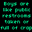 Green text on black background reads 'Boys are like public restrooms taken or full of crap' with blue highlight boxes moving across the words.