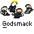 Animated contact sheet showing 11 sequential frames of a pixel art Godsmack icon with character transformations and explosion effects on gray background.