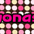 A static image with a repeating pattern of pink, white, and yellow circles on a brown background, overlaid with multiple instances of the name "Jonas" in bright pink text with black outlines.