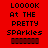 Red background with black pixelated text reading 'LOOOK AT THE PRETTY SPARKLES' and a dark red dashed rectangle below the text, displayed in two identical vertical
