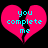 Two identical pink heart-shaped icons with cyan text "you complete me" on black background, each split vertically into two halves.