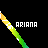 Pixelated rainbow gradient line with white star-like dots, positioned diagonally across black background next to 'ARIANA' text in blocky font.