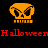 Pixelated orange skull with crossed bones above red text reading 'Halloween' on black background.