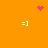 Orange background with four white '=]' icons, one pink heart, and two pink dot clusters in a