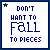 A 5x5 contact sheet of animated frames showing the phrase "I DON'T WANT TO FALL TO PIECES" with progressive pixelation in the word "FALL" across frames, set against a white background with blue text and green star icons.