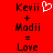 Red background displays two identical pixelated text equations with 'Kevii' plus 'Modii' equals 'Love', one featuring a white heart symbol above 'Kevii'.