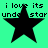 Four identical black stars on a bright green background with pixelated text above each star reading "i love its under star" in lowercase letters.