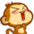 Pixelated monkey character with brown fur, closed eyes, red mouth, and pink cheeks on white background; green displays text about 'Bob the monkey'