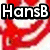 Red and white cartoon face with red curved lines, black text reading 'HansB' at top left, 'ls' at top right, and 'Awesome' at bottom.