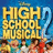 Pixelated image with large yellow text reading 'HIGH SCHOOL MUSICAL' over a blue background and blurred figures below.