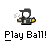 Animated contact sheet of a pixel art character performing baseball actions with text "Play Ball!" below each frame on gray background.