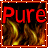 A contact sheet of five animated frames showing fiery backgrounds with red text reading "Pure" or "Evil" in a pixelated font, each frame bordered by an orange outline and white dotted line on a gray background.