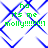 Green text reading 'ha its me molly!!!!!!!!' on a white background with blue diagonal lines, displayed in four identical