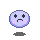 Pixelated circular icon with light purple face, black cross eyes, pink cheeks, and a mouth that alternates between downturned and tongue-out expressions.