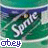 Animated Sprite soda bottle with green label and white text, displaying three phrases in blue-green pixelated font below the bottle.
