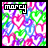 25 identical pixelated icons with a colorful patterned background and the text 'marcy' in white at top-left, showing subtle color variations across frames