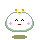 Pixelated white rounded character with green border, orange-yellow antennae, pink cheek marks, and red mouth in neutral and smiling expressions.