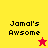 Pixelated text 'Jamal's Awsome' appears on colored backgrounds with a star symbol changing color.
