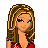 Pixel art contact sheet showing three static frames of a female character in different outfits with red text captions below each frame on white background.