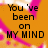 Orange background with pink abstract shapes and pixelated text reading "You've been on MY MIND The Day I MET U!" across four