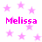 A 4-frame animated contact sheet showing a static icon with pink stars and the name 'Melissa' repeated four times in bright magenta text on a white background.