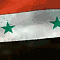 showing a person with red lips and dark hair against the Syrian flag background, displaying various mouth positions