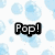 Pixelated light blue bubbles float on a white background with black text reading "Pop!" in the center.
