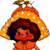 Pixelated cartoon character with large orange hat and red face wearing orange outfit, static single-frame image.