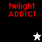 Red text 'twilight ADDICT' on black and white backgrounds with a star icon changing from white to black.