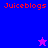 Pixelated 'Juiceblogs' text in red appears on blue and purple backgrounds with a pink star above and blue star below.