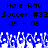 Blue background with black pixelated text reading "Hale-Ray Soccer #32 05 - 06" and white pixelated wave-like patterns at the bottom.