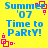 Yellow background with blue text reading 'Summer '07 Time to PaRtY!' and pink square decorations, animated with pink square elements shifting positions.