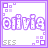 Four identical pixelated icons arranged in a , each featuring the name 'olivia' in stylized purple lettering with small square accents and gray text reading 'ses' at bottom left
