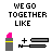Pixelated icon with lipstick tube, plus sign, and text 'WE GO TOGETHER LIKE' in black block letters on white background.
