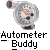 Pixelated icon of a silver disc with a red arrow pointing downward, attached to a brown cylindrical base, with 'Autometer Buddy' text below.