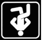 Four white icons on black background: a person doing a handstand, spray can, turntable with arm, and microphone.