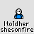 Pixelated blue-and-white character icon with multiple animation states showing body and head movements, text below reads 'Itoldher shesonfire' in white pixel font.