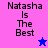 Four display "Natasha Is The Best" text with a star icon changing color between blue and pink on different backgrounds