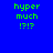 Green pixelated text 'hyper much !?!?' on four distinct blue backgrounds in a