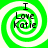 Four identical green and white spiral patterns with black text reading "I Love Katie" arranged in a