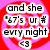 six with red and pink spiral backgrounds, each containing white text in a rounded font over black lettering